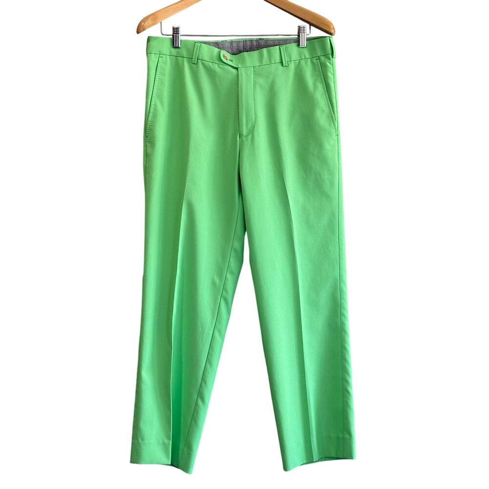 Peter Millar Green Wicking Golf Pants Performance Flat Front Mens 33x28 Stretchy